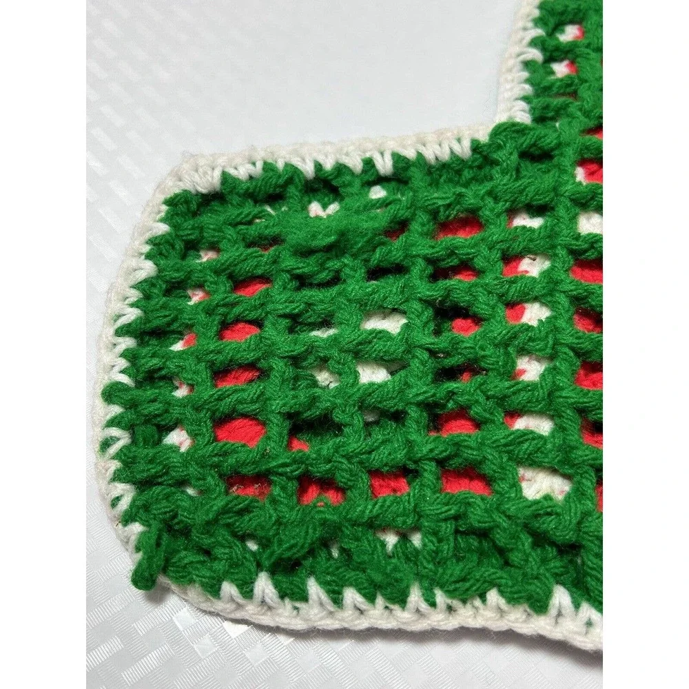 Granny Square Crochet‎ Christmas Stocking Red Green 18” Vtg Hand Made Crafted